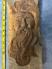 Vintage Hand Carved Wood Spirit Face Wall Plaque Large 16  Folk Art Wizard Green