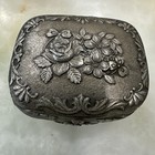 Vintage Small Silver Tone Trinket jewelry Box  Japan Floral Design 2 5   x2   x1 5   