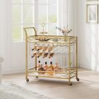 Gold Bar Cart W 2 Mirrored Shelves  Wine   Glass Holders  Home Serving Cart