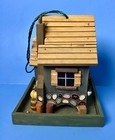 Wooden Hanging Bird House Feeder Farm House Open 5am