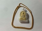 Vintage Thai Buddha Amulet In Sealed Acrylic Case And 24  Golden Toned Necklace