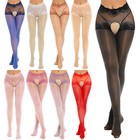 Women s Shiny Sheer Crotchless Pantyhose High Waist Lace Hollow Out Tights