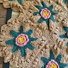 Vintage Handmade Flower Afghan Throw Blanket Granny Square Scalloped - 51    X 51   