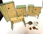 Antique Arcade Cast Iron Dollhouse Kitchen Set- Lot Of 4   Accessories