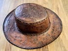 Vintage Hand Tooled Embossed Leather Cowboy Hat Western Folk Art Craft