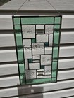 Handmade Stained Glass Panel Sun Catcher Hanging Green Clear Vintage Rectangle 