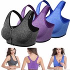 Women Zip Yoga Vest Wireless Padded Sports Bra Front Cami Push Up Support Tops