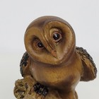 Vintage Resin Hand Painted Barn Owl Sitting On Tree Stump Figurine 4  X 2 