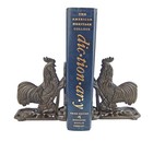 Cast Iron Rooster Bookends Set Floral Accents Western Antique Style  pack Of 2 