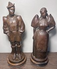 Set Of 2 Antique French Bronze-clad Plaster Breton Man And Woman Sculptures