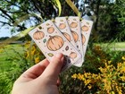 Pumpkin Patch Pattern Bookmark - Fall Cottage-core Reader Gift  With Gold Ribbon