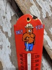 Vintage Smokey Bear Thermometer Porcelain Sign Us Forest Service Prevent Fires