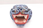 Vintage Huichol Beaded Jaguar Head Carved Wood Mexican Folk Art Sculpture 7 