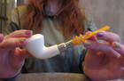 Hand Carved Smooth Meerschaum Pipe Silver Spigot Stem With Fitted Case