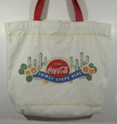 Vtg 1990s Coca Cola White Canvas Tote Bag Catcus Floral Aztec thirst Stops Here 