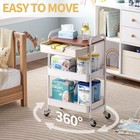 Toolf 3-tier Rolling Cart W drawer  Wood Top  Locking Wheels  White