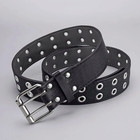 Grommet Leather Belt Men Women Unisex Black Double Holes Metal Buckle New