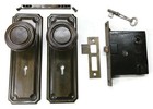 Antique Door Set Victorian   Eastlake Backplate Knob Mortise Lock Key Reclaimed