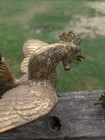 Vintage Brass Fighting Rooster Figurine Pair Signed Japan - Damaged