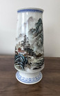 Chinese Landscape 8  Vase W Poem  Mountains River  Jingdezehn Pottery  1911-1949
