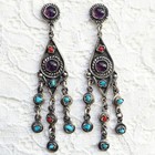 Vint Matl Matilde Poulat Style Pierced Earrings Mexico Turquoise Coral Sterling