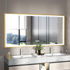 Led Mirror Bathroom Wall Mirrors W  Lights Gold Frame Dimmable 3 Colors Anti-fog
