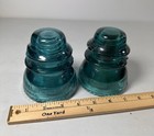 Vintage 2pc Blue-green Glass Hemingray-42 Telegraph Electric Insulator Collect