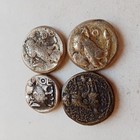 Lot Of 4 Ancient Roman Greek  Athena Attica Owl Bronze Silver Group Coins