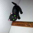 Vintage Ceramic Black Cat Figurine Green Eyes Halloween Orange Bow Kitty Kitten