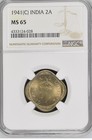 1941  c  Kg Vi British India 2 Anna - Ngc Graded Ms 65