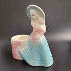 Vintage Victorian Lady Dress Bonnet Holding Flowers Usa Pottery Planter Vase 