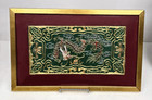 Vintage Chinese Embroidered Dragon Green Silk Tapestry Framed Wall Art 14 75 