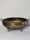 Vintage Hammered Brass Footed Planter Jardiniere Oblong Rope Edge With Handles