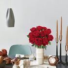 12 Pcs Velvet Rose Artificial Flowers With Long Stems  Real Touch Fake Red
