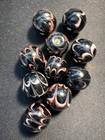 10 Black Glass Beads - Feather Design - Round 15mm -  b1441 