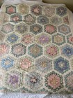 Antique Primitive Hand Stitched Quilt 1930   s Hexagon Floral