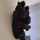 19th Century Hand-carved Dark Wood Tribal Style Wall Mask Hanging Decor