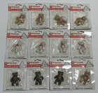 Lot Of 12 Miniature Brown Beige White Flocked Jointed Teddy Bear W Bow 1 75  New