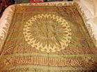 Antique 1900s Silk Piano Shawl Geometric Colorful Fringe Edwardian 49x49 