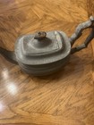 Antique Chinese Pewter Teapot Faux Bamboo Handle Hinged Lid Primitive