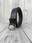 Men   s Genuine Leather Black Casual Belt     Heavy Silver Buckle 2-hole Design