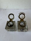 Vintage Pair Of Square Glass Hinged Inkwells