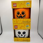 2 Lego Halloween Small Storage Head Containers - Pumpkin   Skull - New In Box
