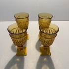 Set Of 4 Vintage Mt Vernon Indiana Amber Glass Water Goblets Glasses Square Base