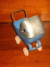 Vtg  Blue Metal Toy Baby Buggy Stroller Carriage W  Wood Wheels Usa