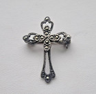 Vintage 925 Sterling Silver Marcasite Studded Faith Cross Brooch
