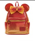Loungefly Disney Fall Minnie M  Sequin Ombre Mini Backpack wallet  ears pin set