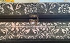 Dark Brown Wood W  Floral Metal Overlay Decorative Box  Hinged Lid  Rectangular