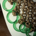 Antique Vtg Art Deco Green Czech Glass Gold Brass Chain Bib Style Necklace 