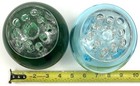     4x Vintage Viking Glass Mcm Green Red Blue Flower Frogs Flowerlite Artichoke